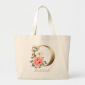 Letter D Elegant Floral Gold Monogram Grote Tote Bag (Voorkant)