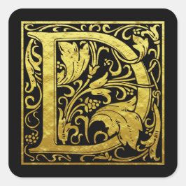 Letter D First Letter Faux Gold Black Vierkante Sticker
