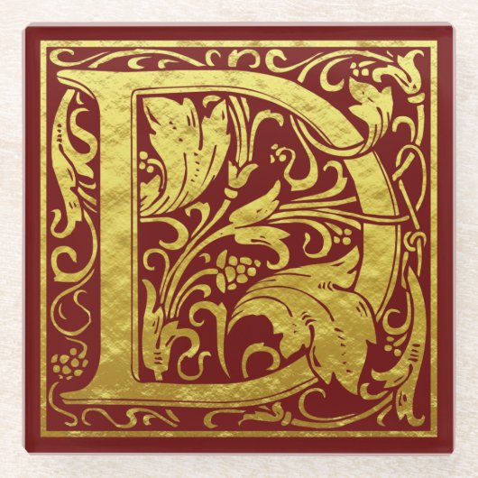 Letter D First Letter Faux Gold Red Glazen Onderzetter (Voorkant)