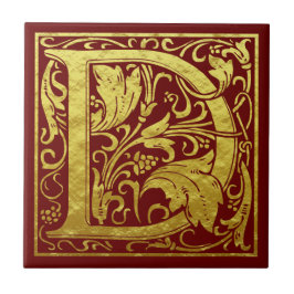 Letter D First Letter Faux Gold Red Tegeltje