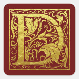 Letter D First Letter Faux Gold Red Vierkante Sticker