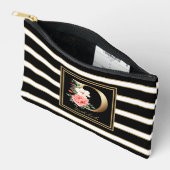 Letter D Floral Monogram Zwart Wit Goud Strepen Etui (Open)