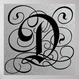 Letter D, Gothic Monogram Black Poster