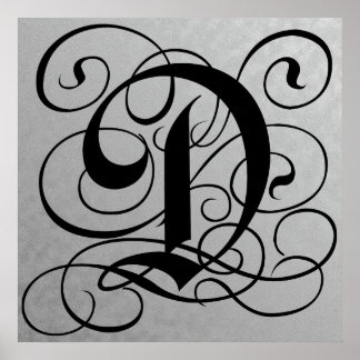 Letter D, Gothic Monogram Black Poster