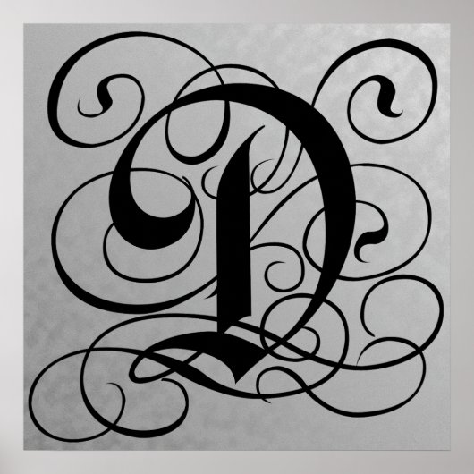 Letter D, Gothic Monogram Black Poster (Voorkant)