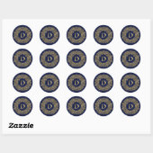 Letter D gouden Damaskpatroon Ronde Sticker (Vel)