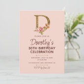 Letter D Gouden Monogram Roze Rozen Kaart (Staand voorkant)