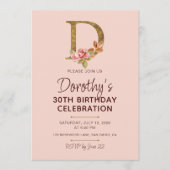 Letter D Gouden Monogram Roze Rozen Kaart (Voorkant)