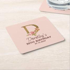 Letter D Gouden Monogram Roze Rozen Kartonnen Onderzetters