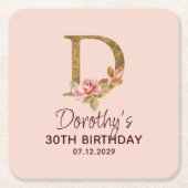 Letter D Gouden Monogram Roze Rozen Kartonnen Onderzetters (Voorkant)