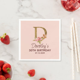 Letter D Gouden Monogram Roze Rozen Servet