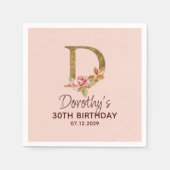 Letter D Gouden Monogram Roze Rozen Servet (Voorkant)