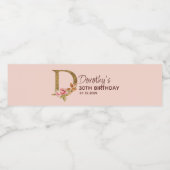Letter D Gouden Monogram Roze Rozen Waterfles Etiket (Enkel label)