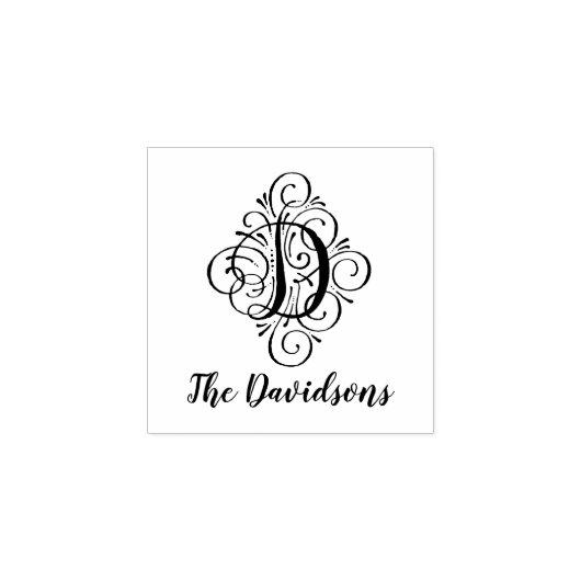 Letter D Initiaal Elegant Flourish Monogram Name Rubberstempel (Afrduk)