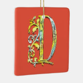 Letter D initiaal monogram florale kunst Keramisch Ornament (Rechts)