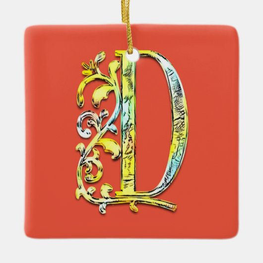 Letter D initiaal monogram florale kunst Keramisch Ornament (Voorkant)