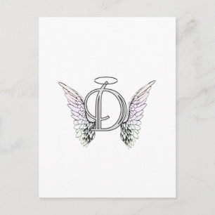 Letter D Initiaal Monogram met Angel Wings & Halo Briefkaart