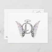 Letter D Initiaal Monogram met Angel Wings & Halo Briefkaart (Voorkant / Achterkant)