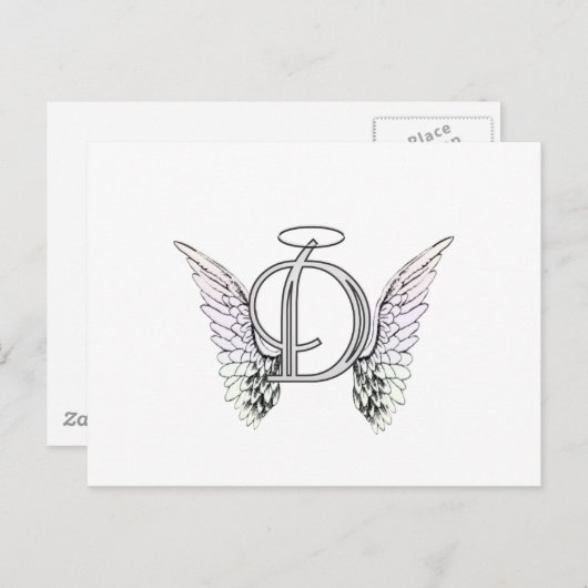 Letter D Initiaal Monogram met Angel Wings & Halo Briefkaart (Voorkant / Achterkant)