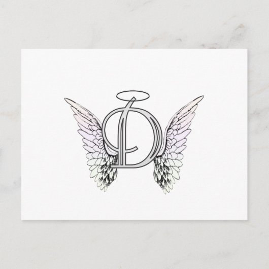 Letter D Initiaal Monogram met Angel Wings & Halo Briefkaart (Voorkant)