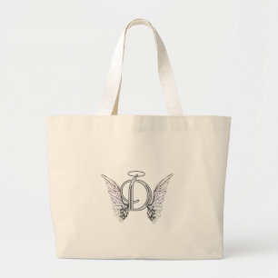 Letter D Initiaal Monogram met Angel Wings & Halo Grote Tote Bag