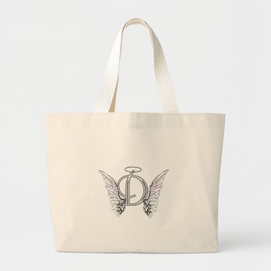 Letter D Initiaal Monogram met Angel Wings & Halo Grote Tote Bag (Voorkant)