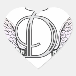 Letter D Initiaal Monogram met Angel Wings & Halo Hart Sticker