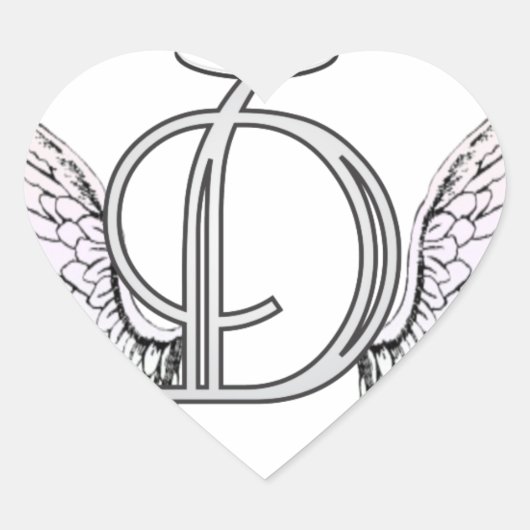 Letter D Initiaal Monogram met Angel Wings & Halo Hart Sticker (Voorkant)