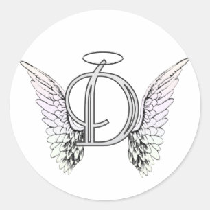 Letter D Initiaal Monogram met Angel Wings & Halo Ronde Sticker