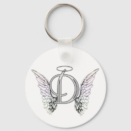 Letter D Initiaal Monogram met Angel Wings & Halo Sleutelhanger