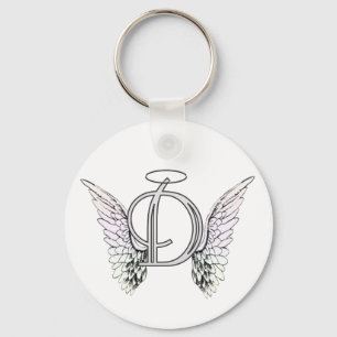 Letter D Initiaal Monogram met Angel Wings & Halo Sleutelhanger