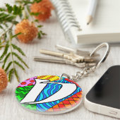 Letter D kleurrijke doodles Sleutelhanger (Voorkant Rechts)