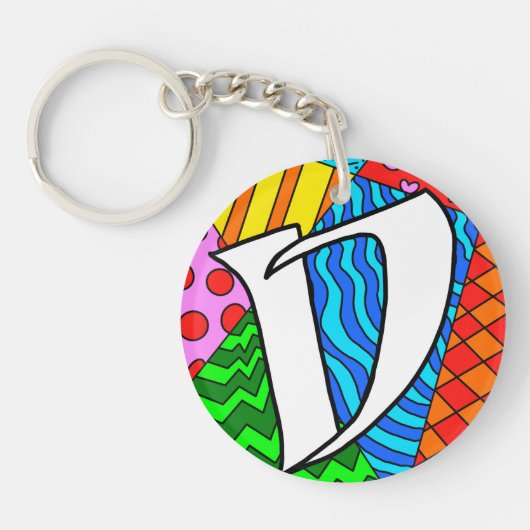 Letter D kleurrijke doodles Sleutelhanger (Voorkant)