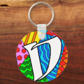 Letter D Kleurrijke Doodles Sleutelhanger (Voorkant)