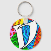 Letter D Kleurrijke Doodles Sleutelhanger (Achterkant)