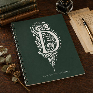 Letter D Linocut Botanische Monogram Notitieboek