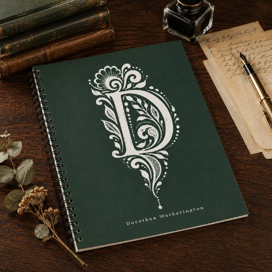 Letter D Linocut Botanische Monogram Notitieboek