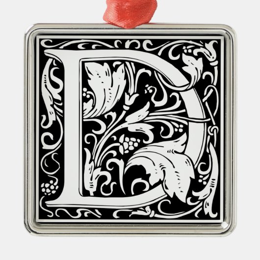 Letter D Medieval Monogram  Initiaal Metalen Ornament (Voorkant)