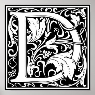 Letter D Medieval Monogram Initiaal Poster