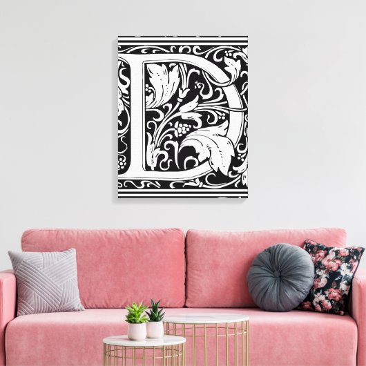 Letter D Middeleeuws Monogram Art Nouveau Canvas Afdruk (Insitu (Woonkamer))