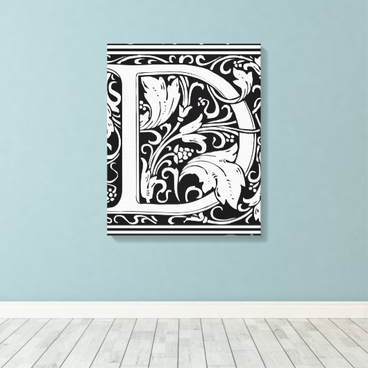 Letter D Middeleeuws Monogram Art Nouveau Canvas Afdruk (Insitu (Houten vloer))