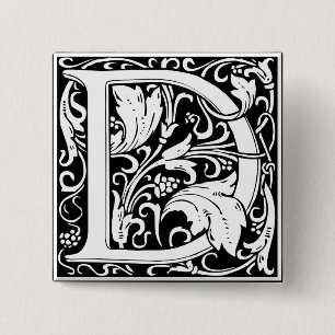 Letter D Middeleeuws Monogram Art Nouveau Vierkante Button 5,1 Cm