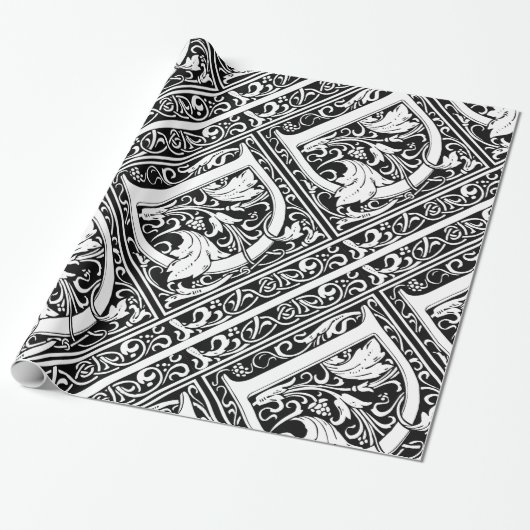 Letter D Middeleeuwse Monogram Art Nouveau Cadeaupapier (Uitgerold)