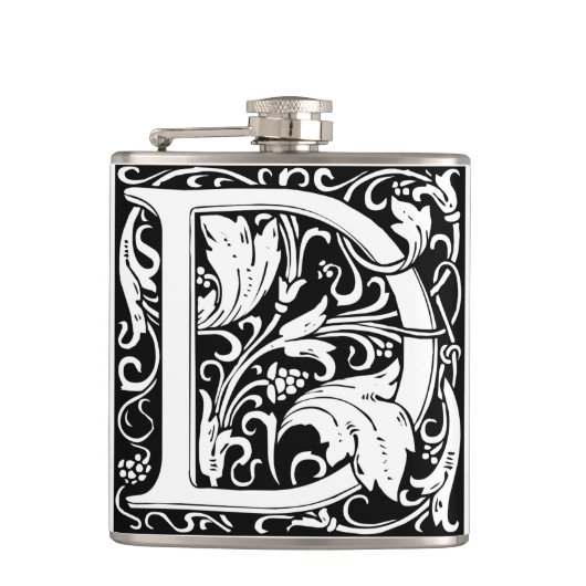 Letter D Middeleeuwse Monogram Art Nouveau Heupfles (Voorkant)