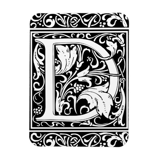 Letter D Middeleeuwse Monogram Art Nouveau Magneet (Verticaal)