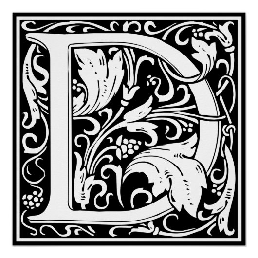 Letter D Middeleeuwse Monogram Art Nouveau Poster (Voorkant)