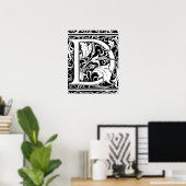 Letter D Middeleeuwse Monogram Art Nouveau Poster (Thuiskantoor)