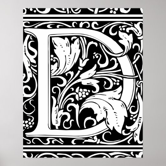 Letter D Middeleeuwse Monogram Art Nouveau Poster (Voorkant)