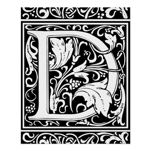 Letter D Middeleeuwse Monogram Art Nouveau Poster (Voorkant)