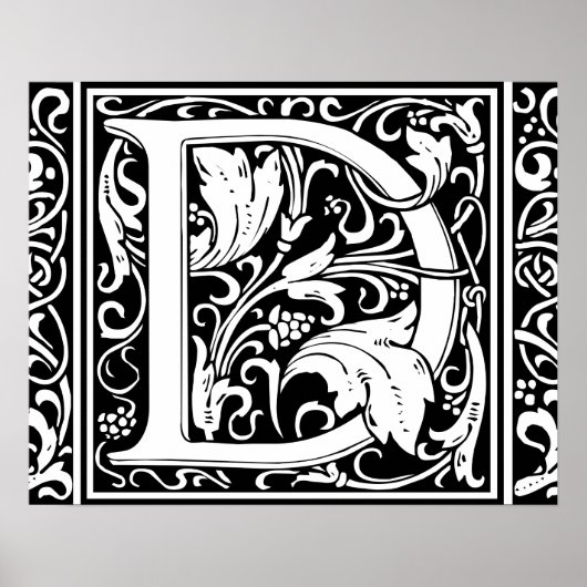 Letter D Middeleeuwse Monogram Art Nouveau Poster (Voorkant)